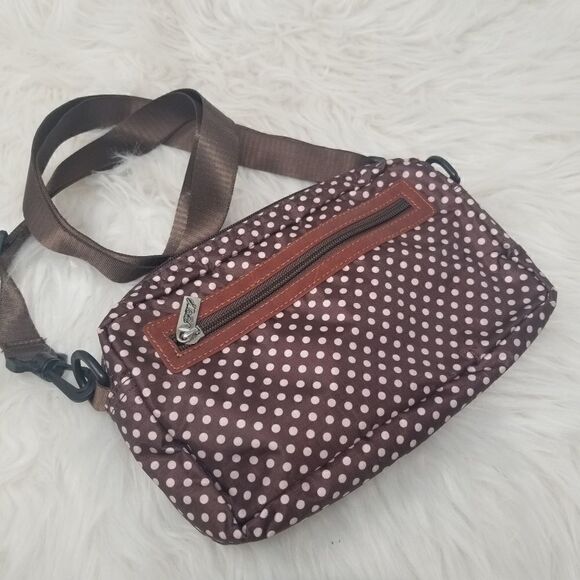 Nylon Brown Polkadot crossbody bag. - Picture 2 of 8